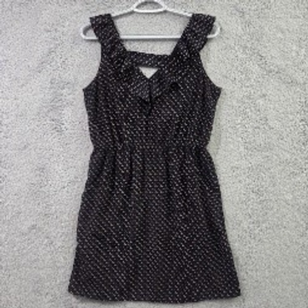THML Dress Women's Medium Navy Blue Horse Print Ruffle V-Neck Cutout Pockets